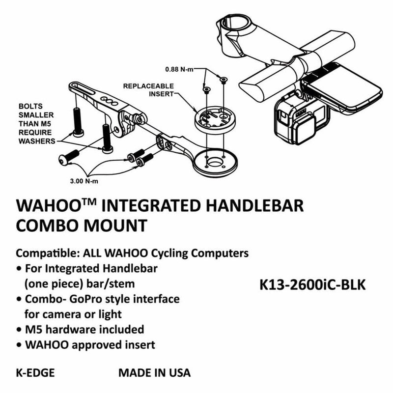 K-Edge | Integrated Handlebar System Bicycle Computer Combo Mount | for Wahoo GPS Devices | Black - Image 3